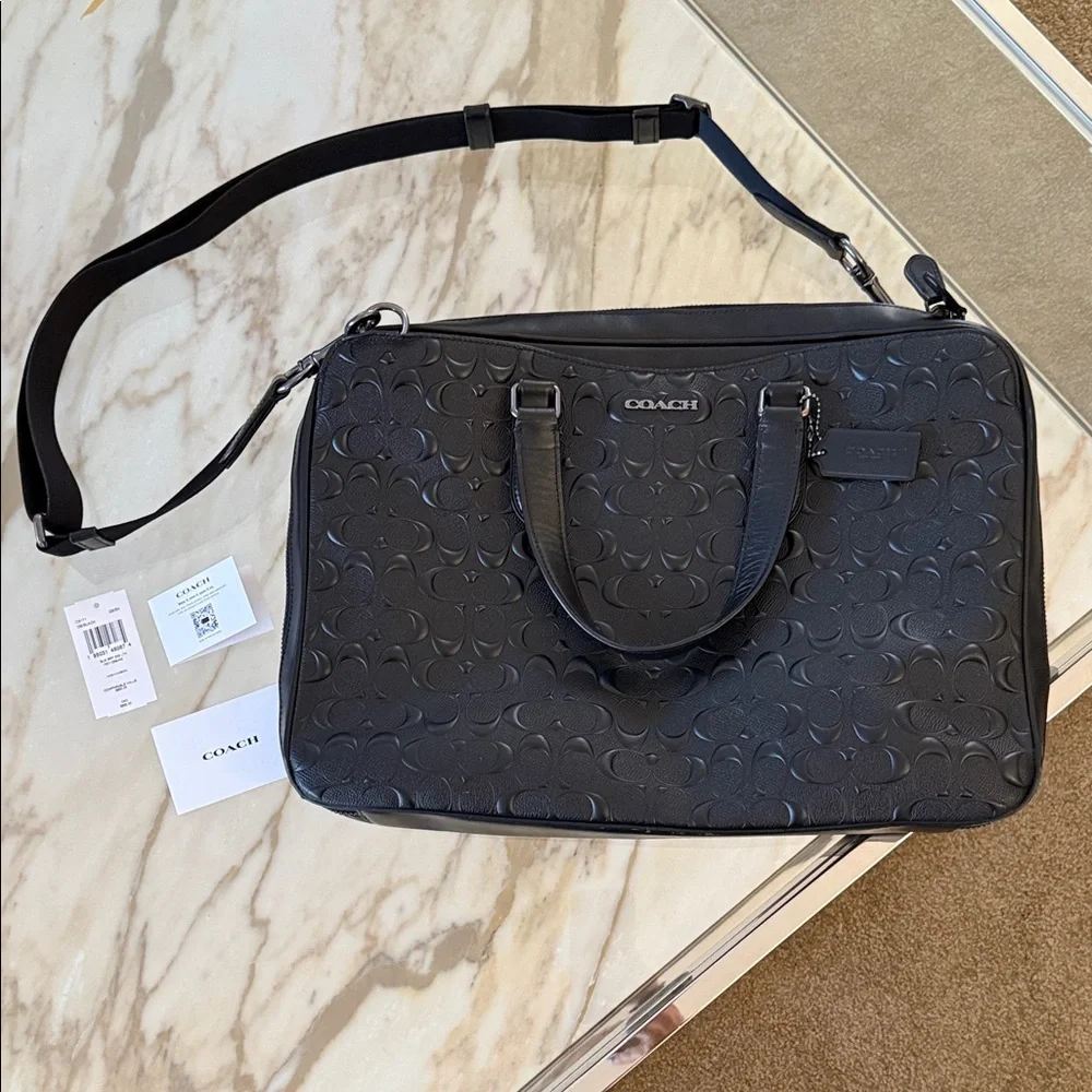 Coach• Black Graham Slim Brief in Signature Leather, Embossed